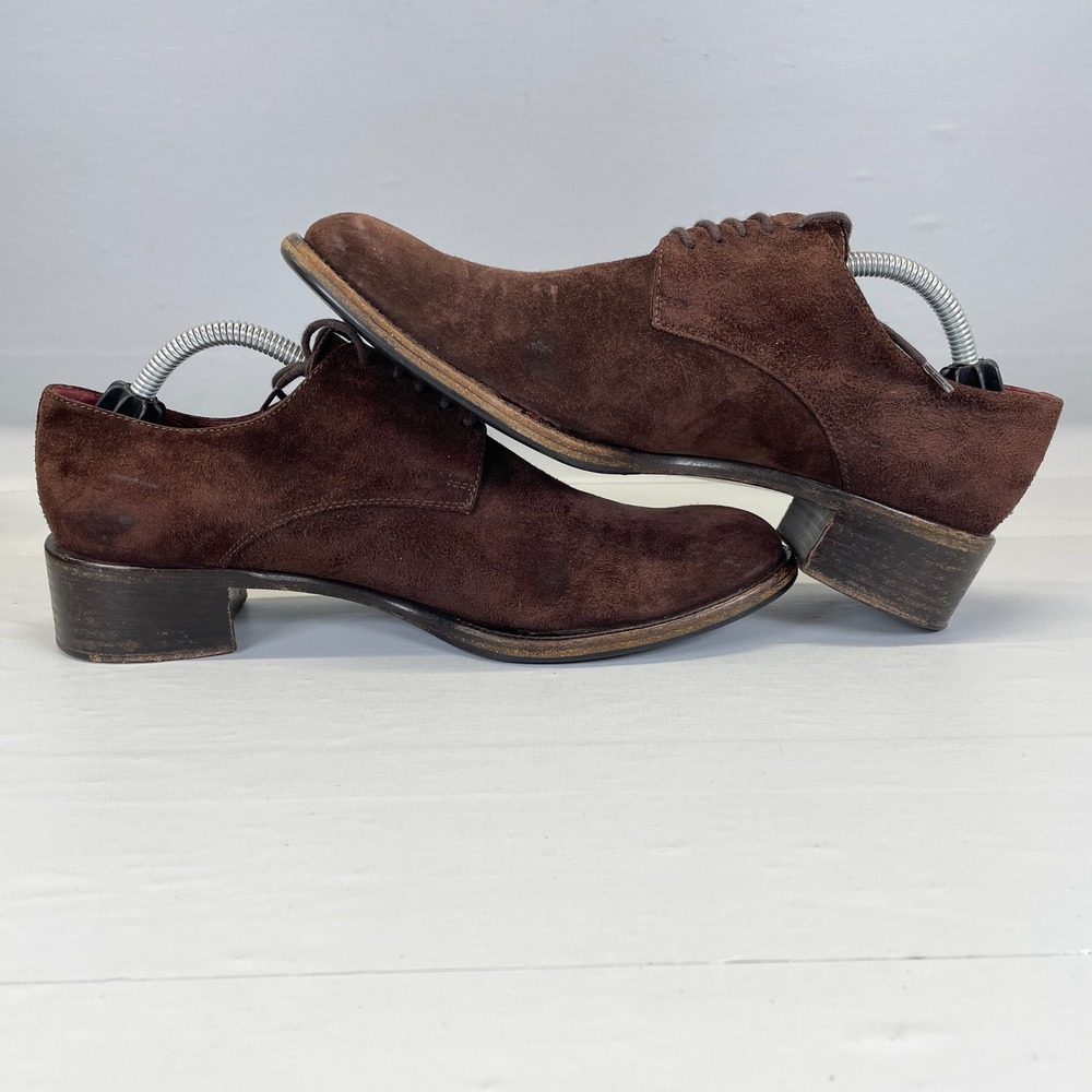 Vintage Prada Womens Derby Shoes Size 37.5 US 7.5 Brown Suede Lace Up Heeled - Picture 7 of 10